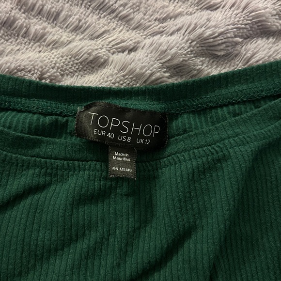 Topshop Green Ribbed Long Sleeve Top - Picture 3 of 3
